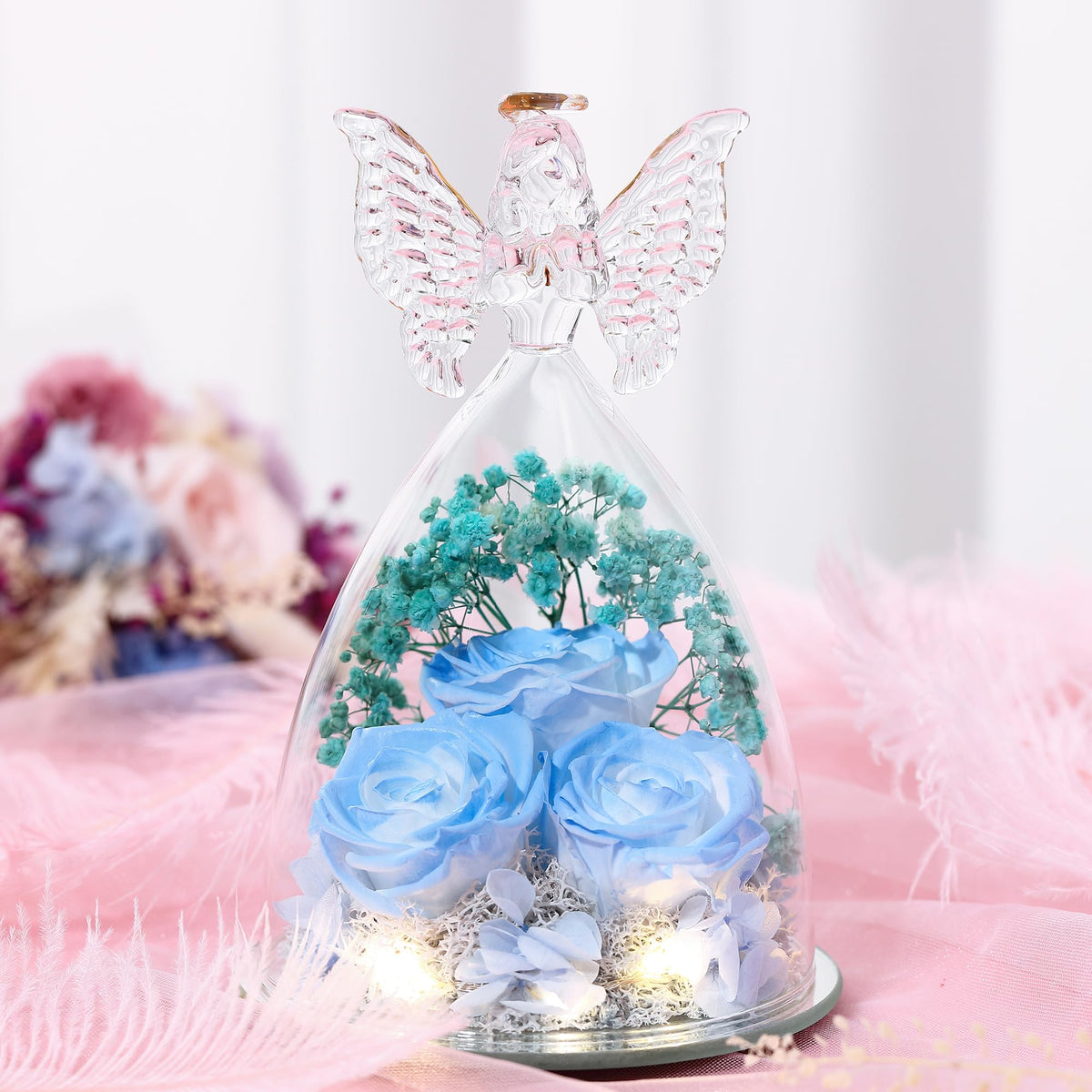 Tiaronics preserved rose inside glass, no wilting; long-lasting home decor gift.