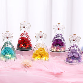 Tiaronics protective gift box keeps the angel-rose display secure and presentable.