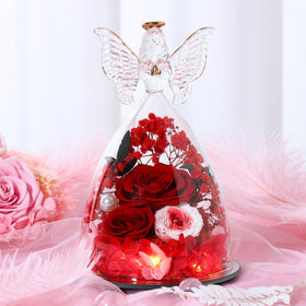 Tiaronics red pink rose angel figurine for romantic milestone gifts.