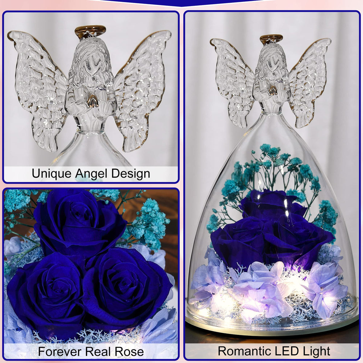 Tiaronics preserved three-rose angel figurine, an enduring gift for Mother's Day