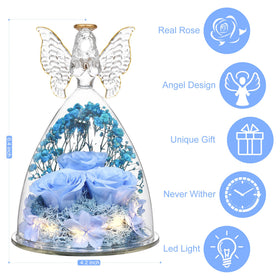 Tiaronics glass angel figurine showcases three forever roses in a durable keepsake.