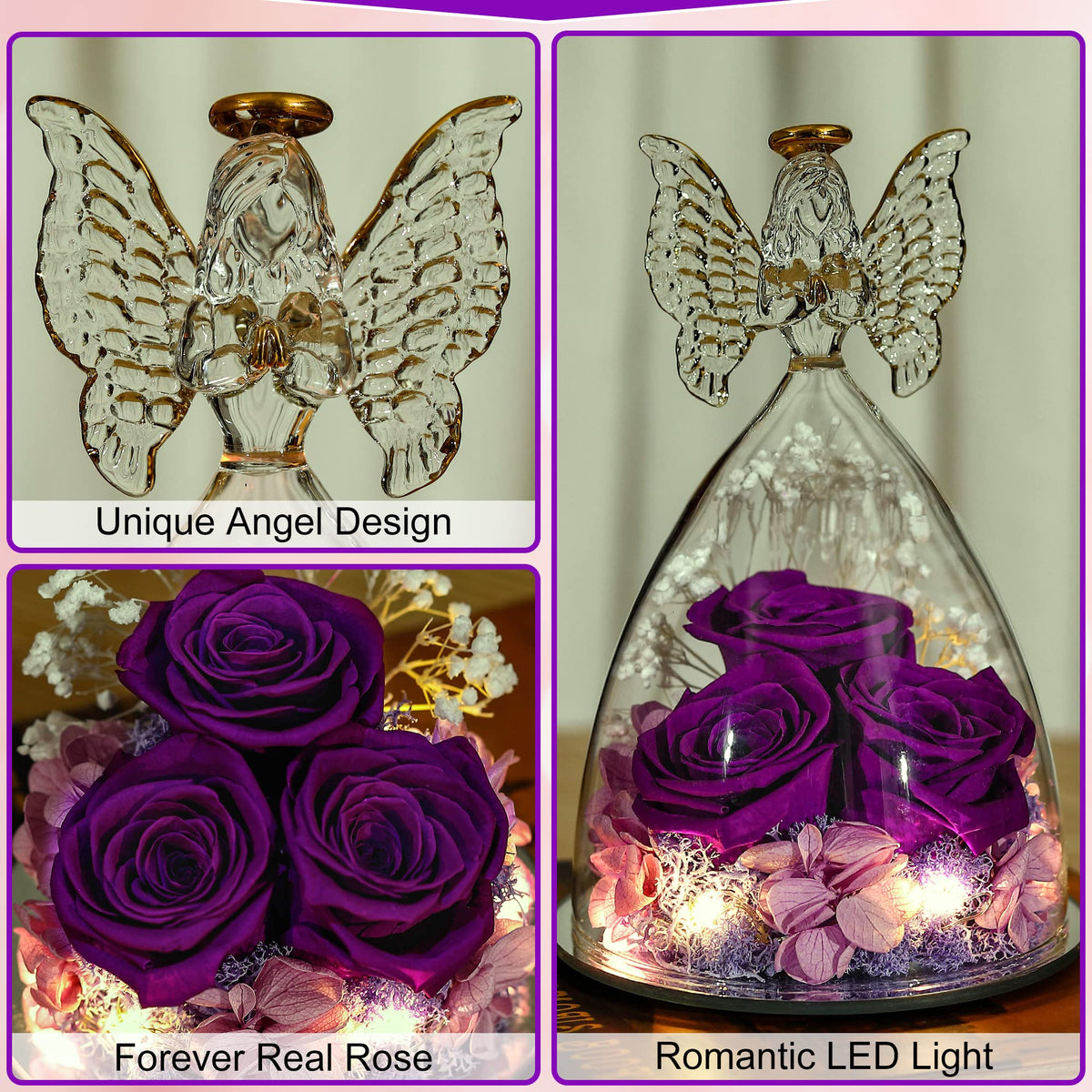 Tiaronics three-rose angel figurine highlights an elegant, durable gift for Mom or Grandma.