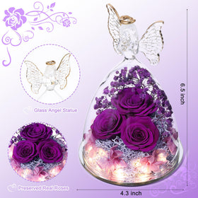 Tiaronics three roses inside angel figurine, decorative keepsake that lasts.