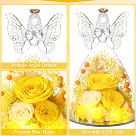 Tiaronics yellow Austin roses inside crystal angel figurine for home décor