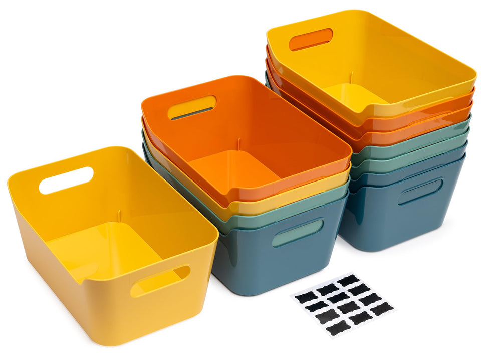 Tiawudi 12-pack 4.5L storage bins shown in a bright, organized pantry.