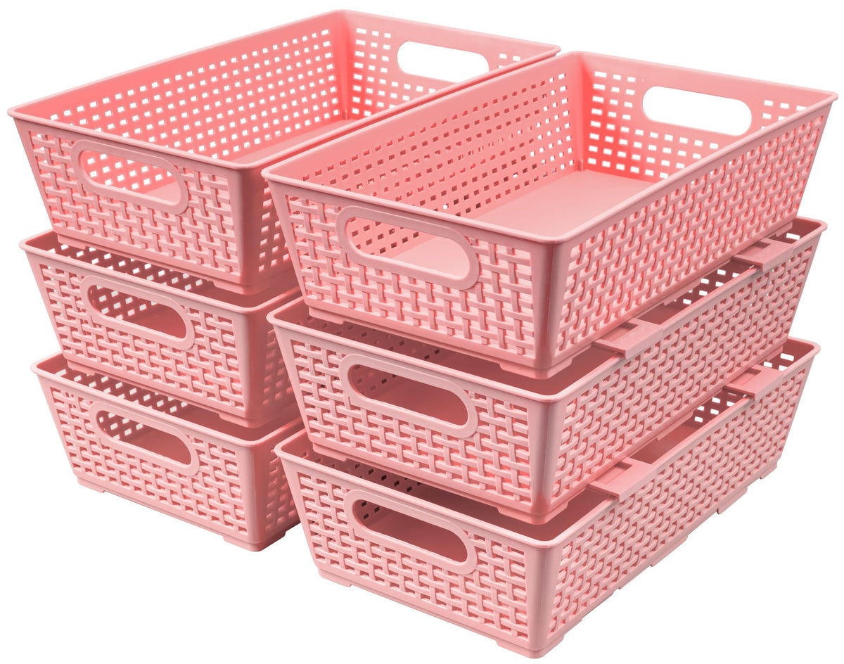 Tiawudi stackable woven basket on a shelf for easy organization and quick access.