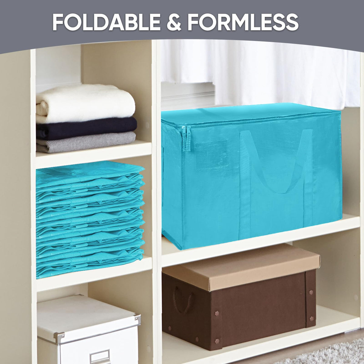 TICONN closet organizer bag in aqua helps declutter.