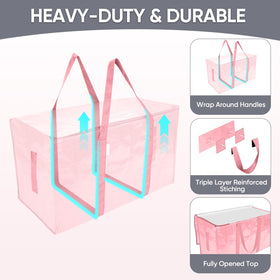 TICONN Extralarge coral bag reinforced handles for heavy lifting.