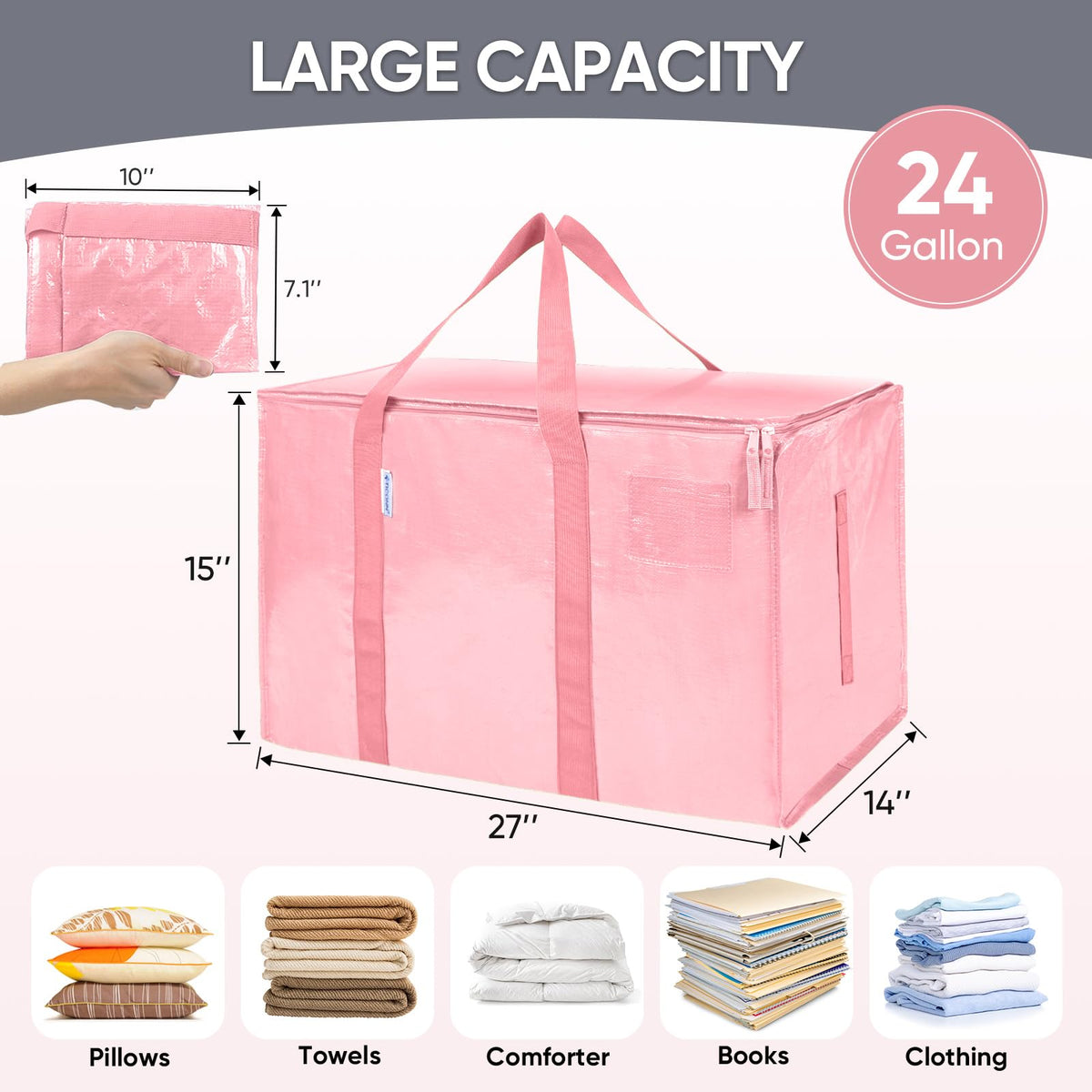 TICONN Extralarge coral bag loaded with clothes showing max capacity.