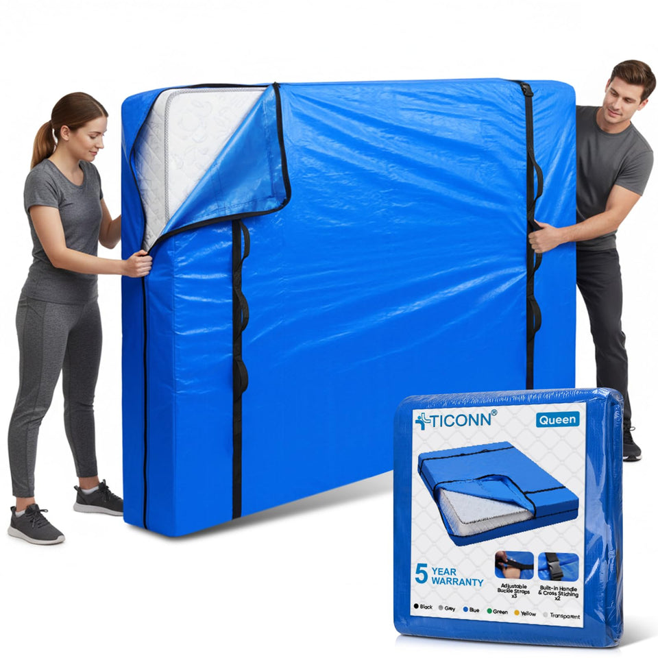 TICONN blue queen mattress bag with full-around handle for easy lifting
