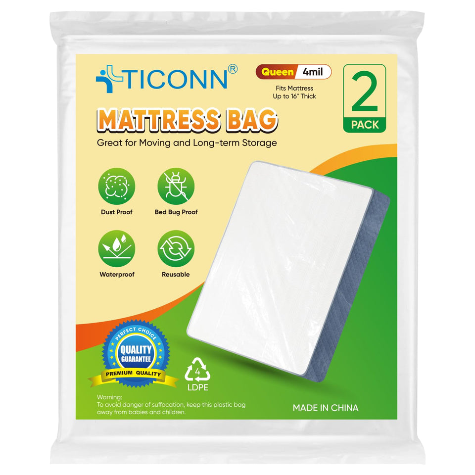 TICONN mattress bag queen 80x60 protects a queen mattress during storage.
