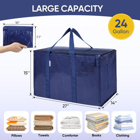 TICONN navy storage bags packed with clothes ready for moving.