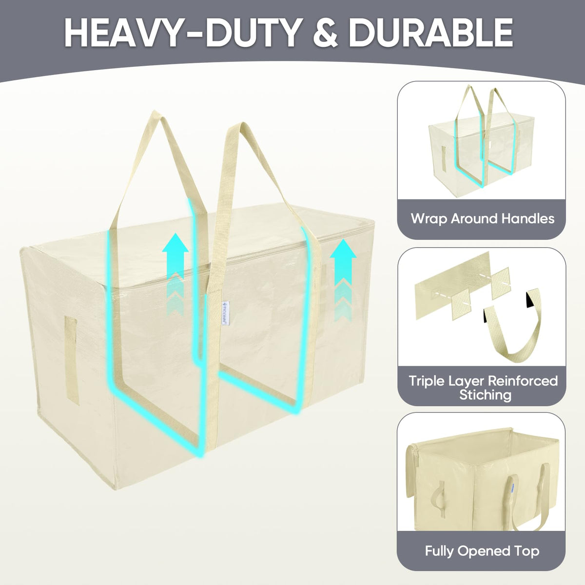 TICONN bag with strong carrying handles supports heavy loads during moves.