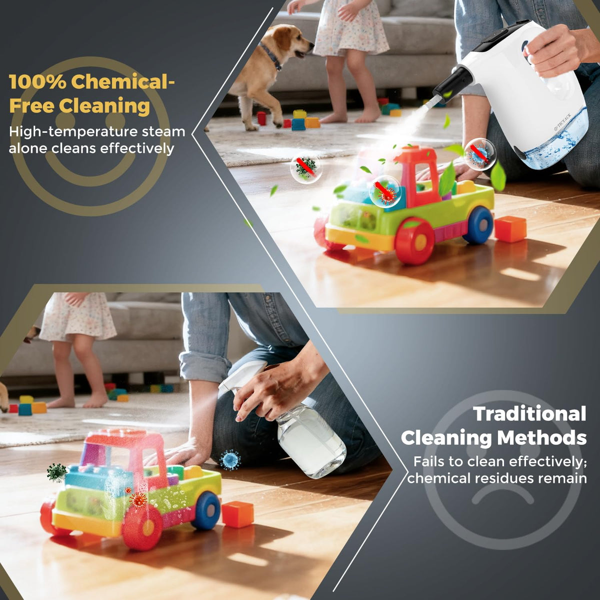 TICYACK quick-start and self-cleaning indicators on display.