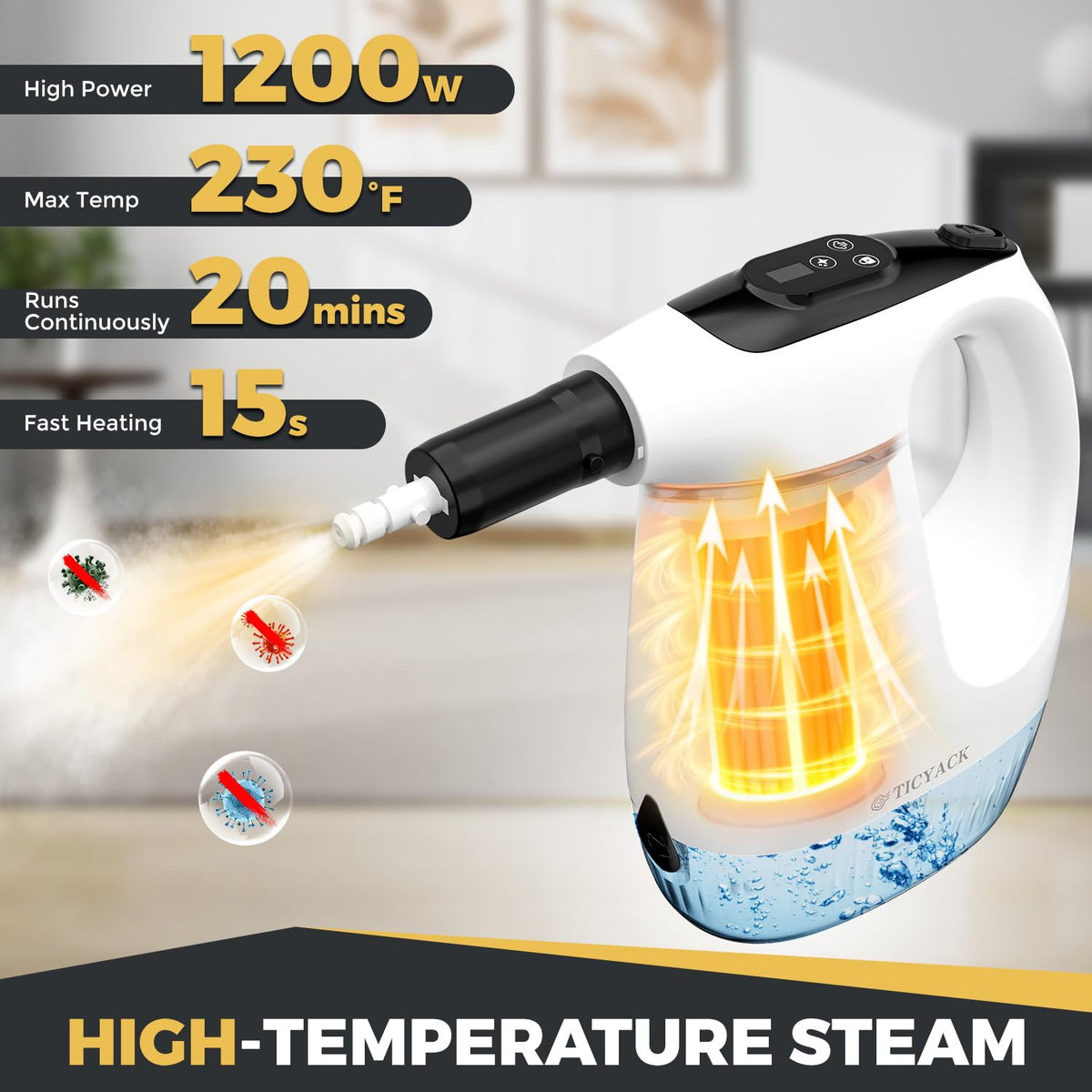 TICYACK steam cleaner with three modes for delicate to tough jobs.