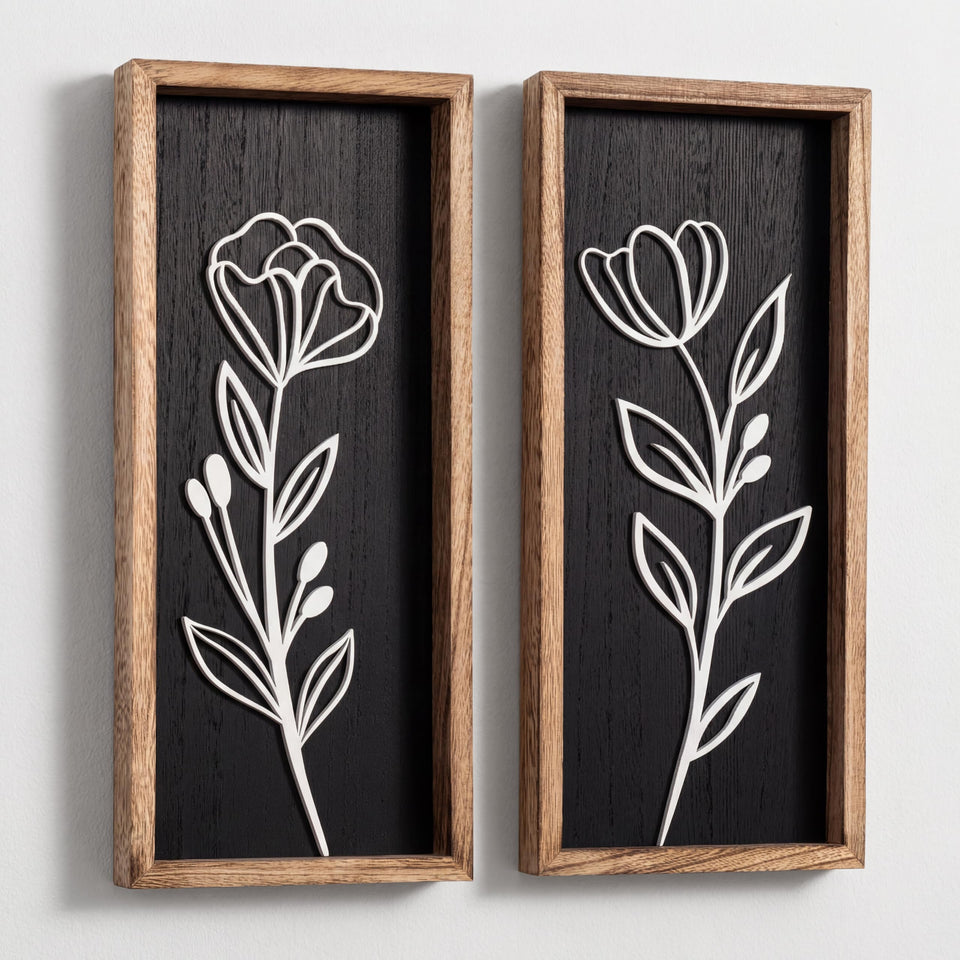 Tide and Tales 3D floral cutouts wall art set adds textured depth to living spaces