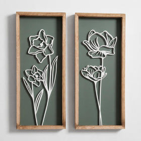 Tide and Tales 3D floral green wall art set adds textured depth to any wall.