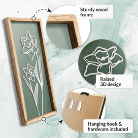Tide and Tales bedroom wall art in sage green creates a calm focal point.
