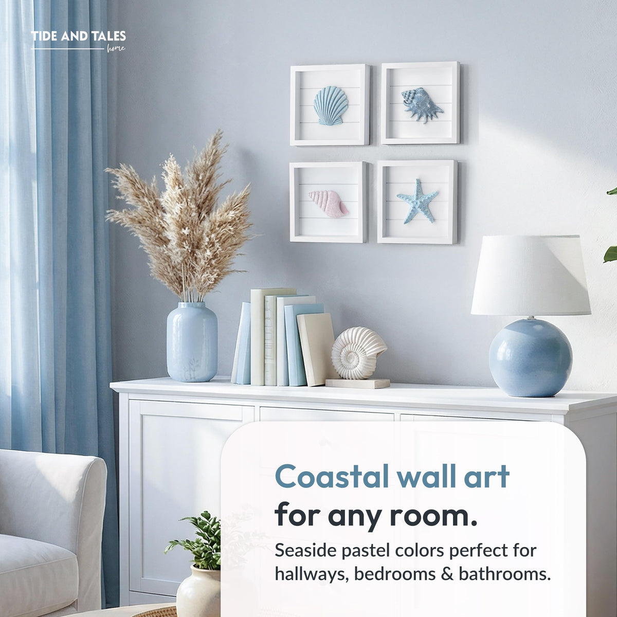 Tide and Tales coastal decor suitable for bathroom, bedroom, or hallway