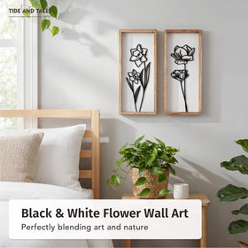 Tide and Tales sturdy wooden frames complement minimalist black-and-white decor.