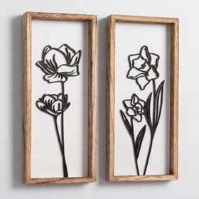 Tide and Tales 3D floral cutout wall art in black and white adds texture for living rooms.
