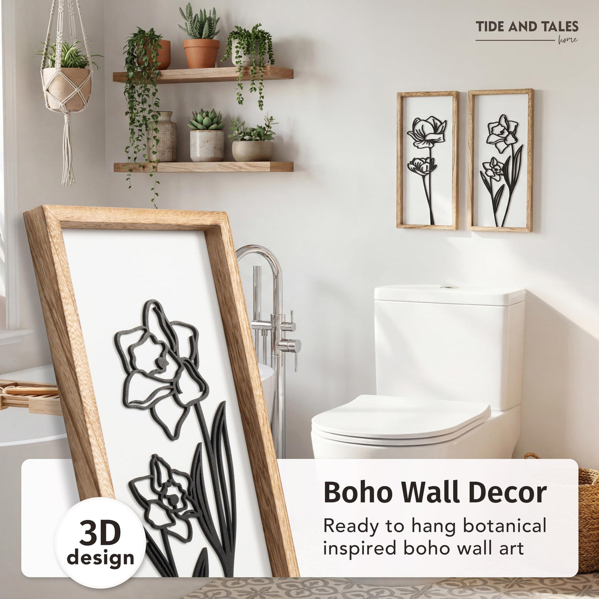 Tide and Tales 3D floral cutout wall art in black and white textures a space stylishly.
