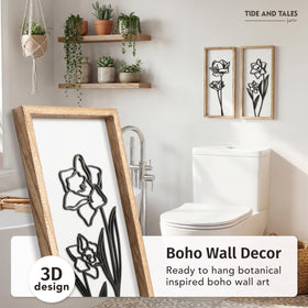 Tide and Tales 3D floral cutout wall art in black and white textures a space stylishly.