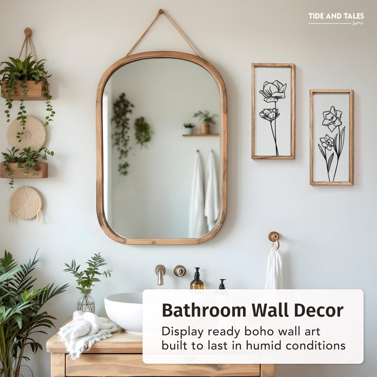 Tide and Tales lightweight ready-to-hang wall art featuring raised floral silhouettes.