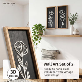 Tide and Tales moody black and white wall art enhances bedroom ambiance