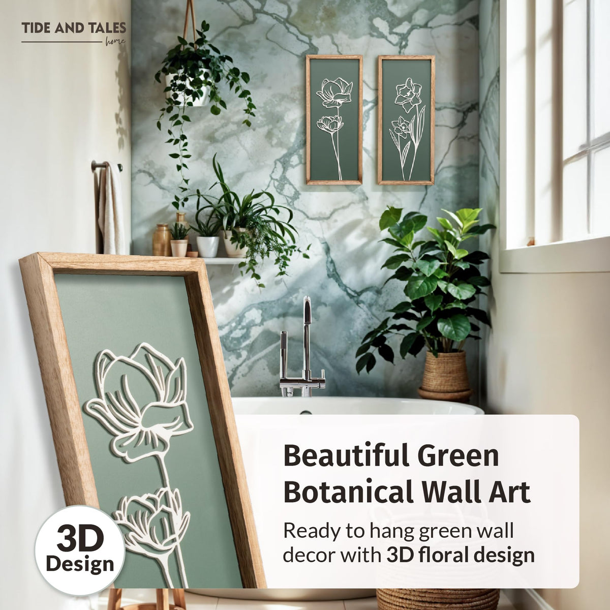 Tide and Tales wooden framed wall art highlights natural warmth in living spaces.