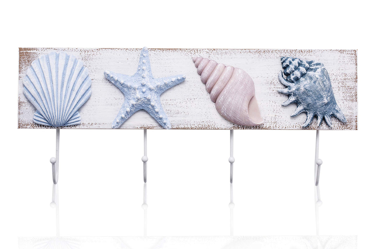Tide and Tales seashell wall hook close-up for organized bathroom towels