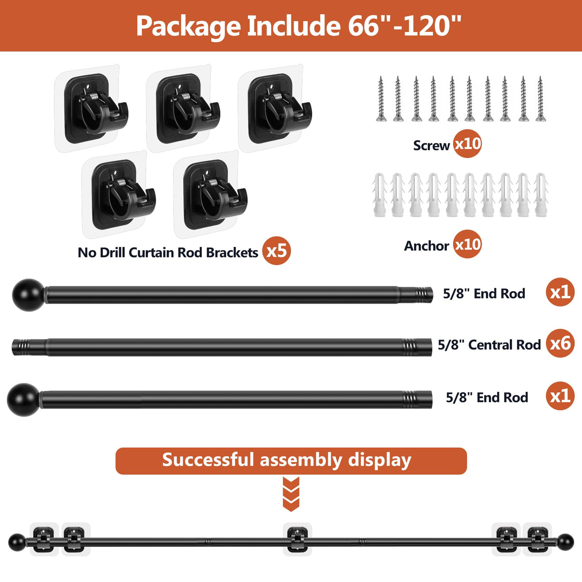 Tidisort adjustable-length 66-128 inch curtain rod fits many window sizes.