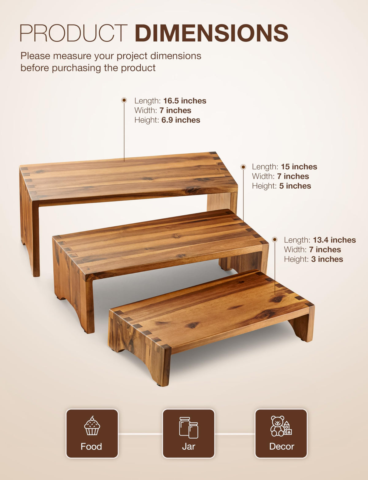 Tidita Acacia Wood Risers 3-tier display for charcuterie boosts visual appeal