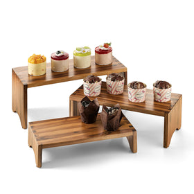 Tidita Acacia Wood Risers 3-tier cupcake display elevates dessert presentation at events