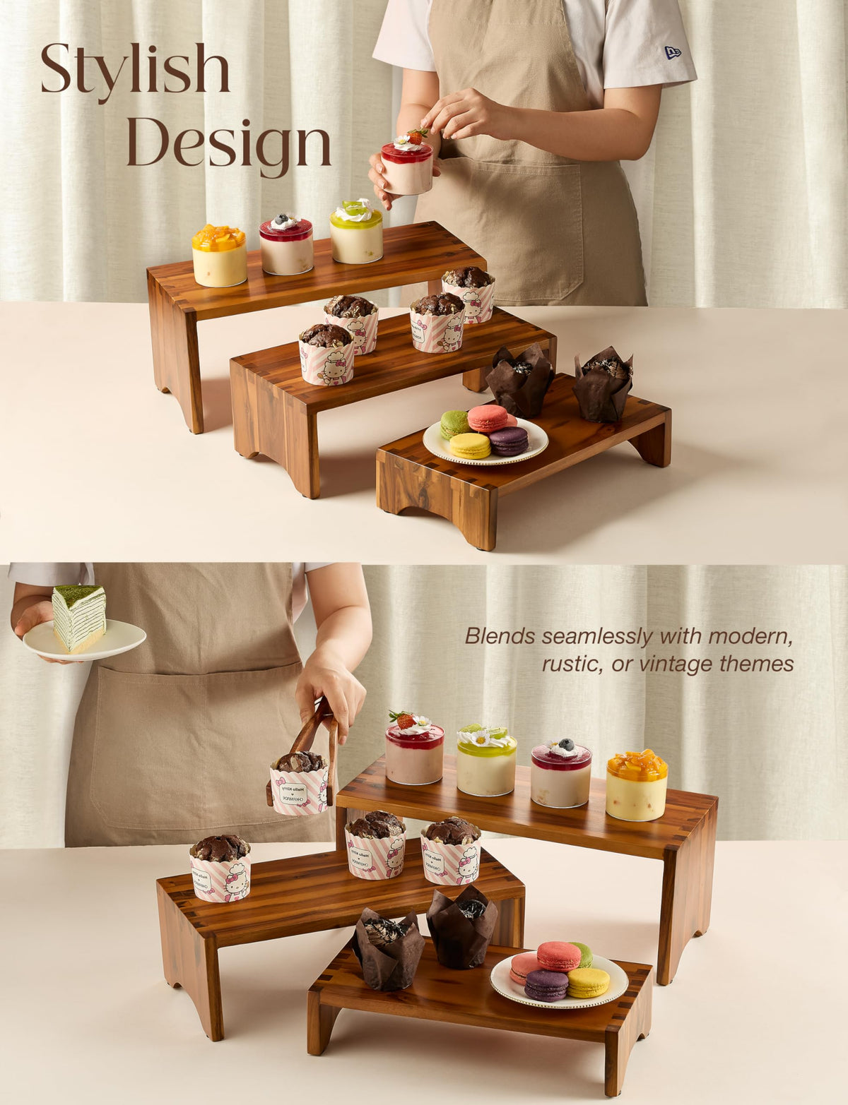 Tidita Acacia Wood Risers 3-tier wedding display complements decor