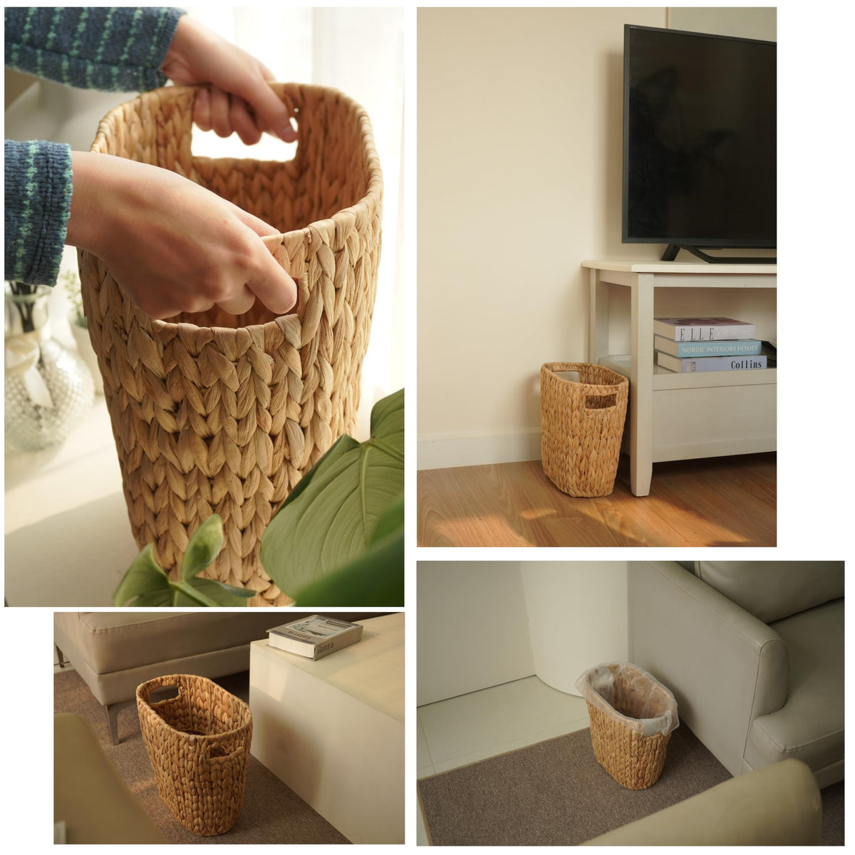 Tidita bedroom waste bin blends natural texture with daily organization.