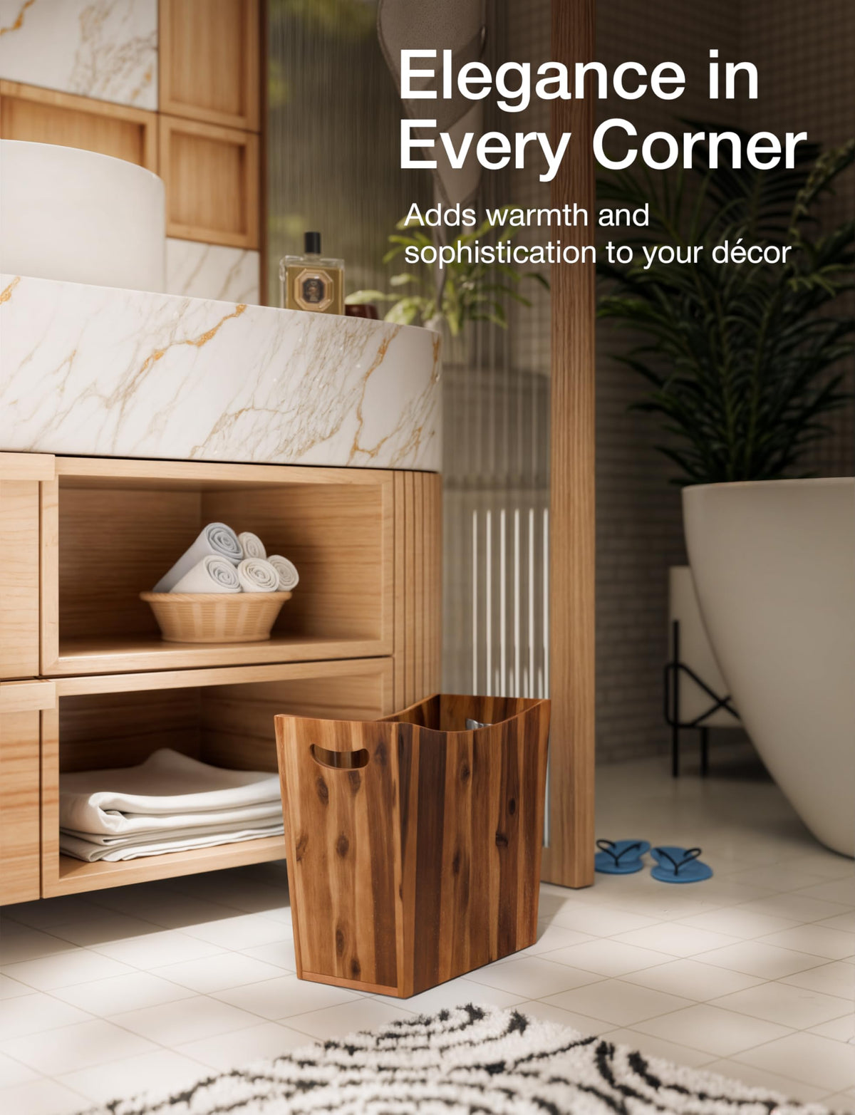 Tidita office waste bin in acacia wood for a tidy desk