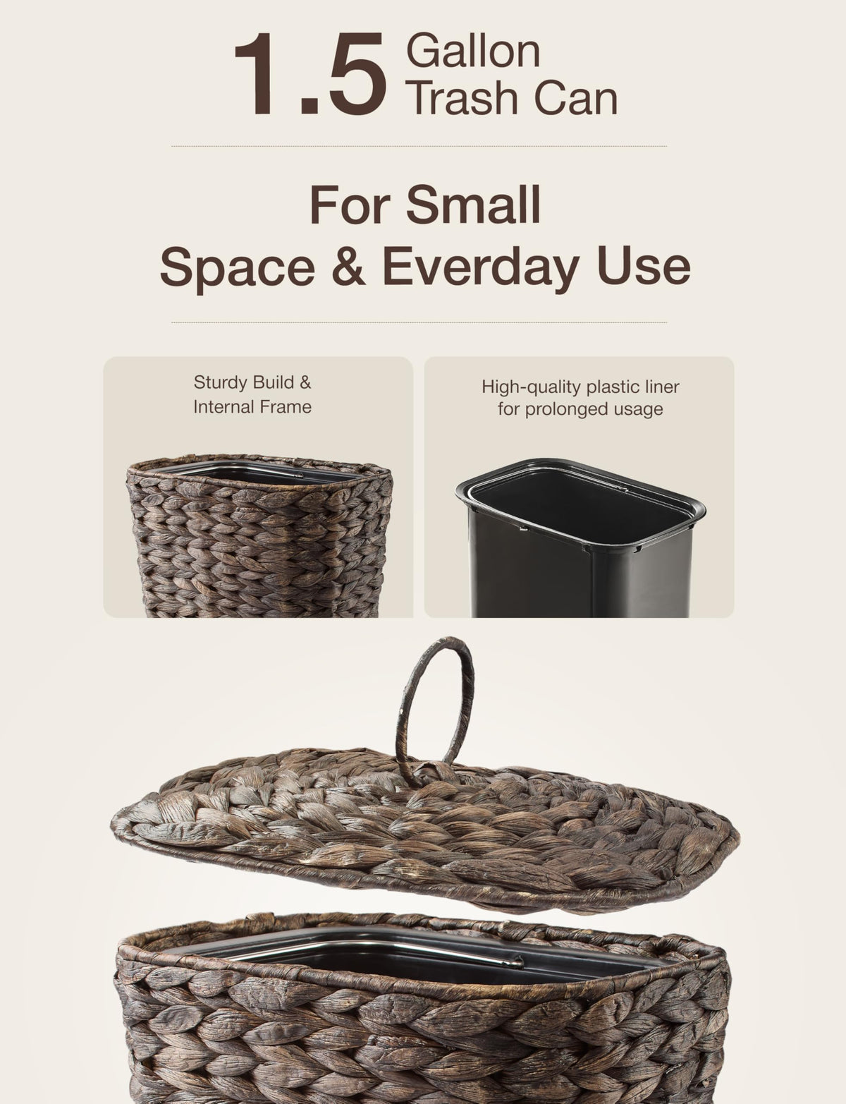 Tidita removable liner makes cleaning and emptying easy.