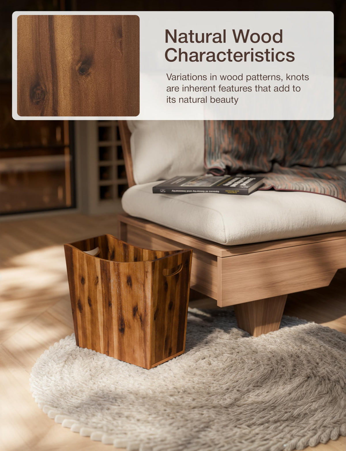 Tidita walnut finish wastebin in a bathroom setting