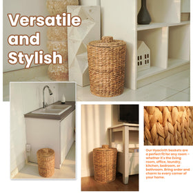 Tidita wicker bin with iron-frame lid offers stable, odor-reducing storage.