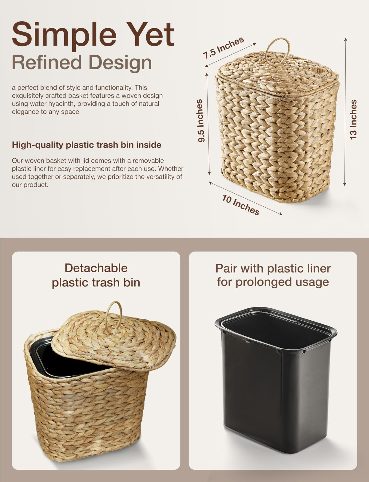 Tidita wicker trash can weave texture highlighting natural decor charm.