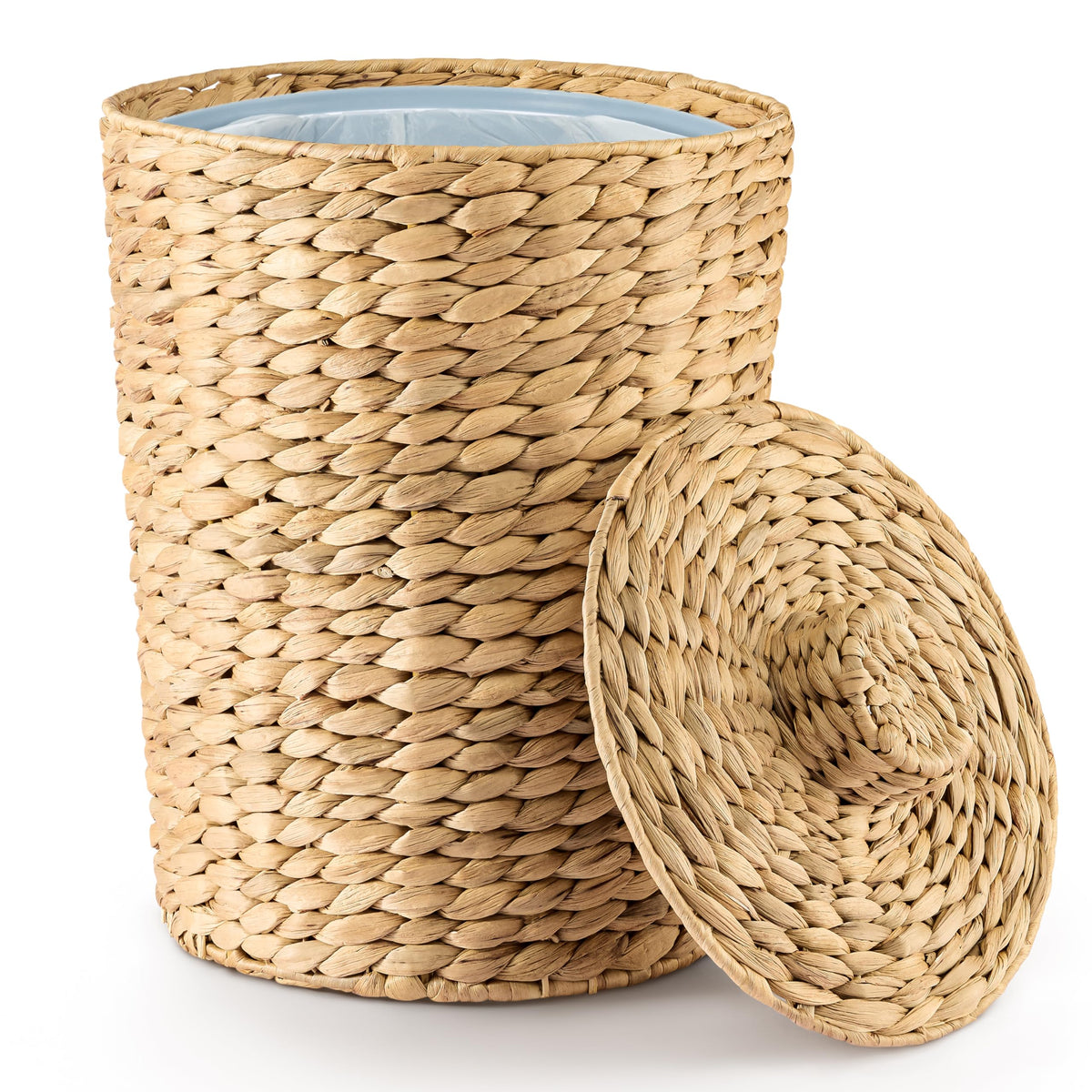 Tidita wicker waste basket with lid keeps bathroom odor controlled and neat.