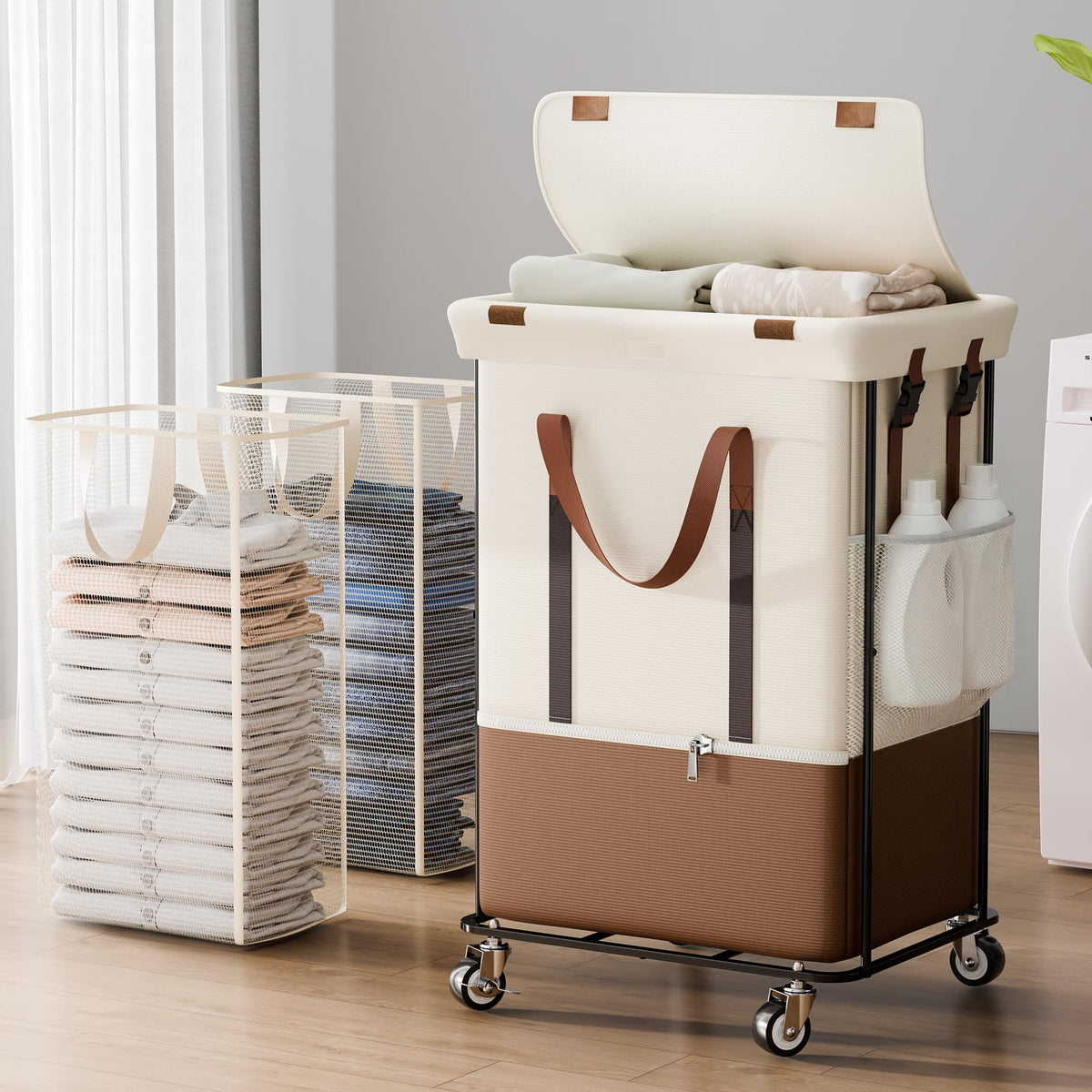 TidyBa double laundry hamper top view with spacious 150L main bin for bulky loads