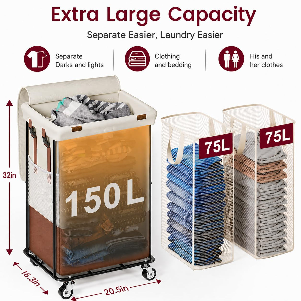 TidyBa removable 75L bags with secure clips for easy load sorting