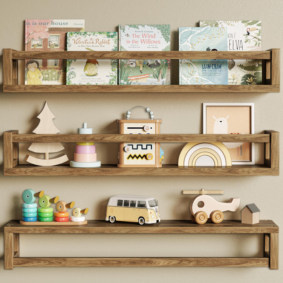 TidyCorner 24-inch solid wood floating shelf in walnut brown for books and decor.