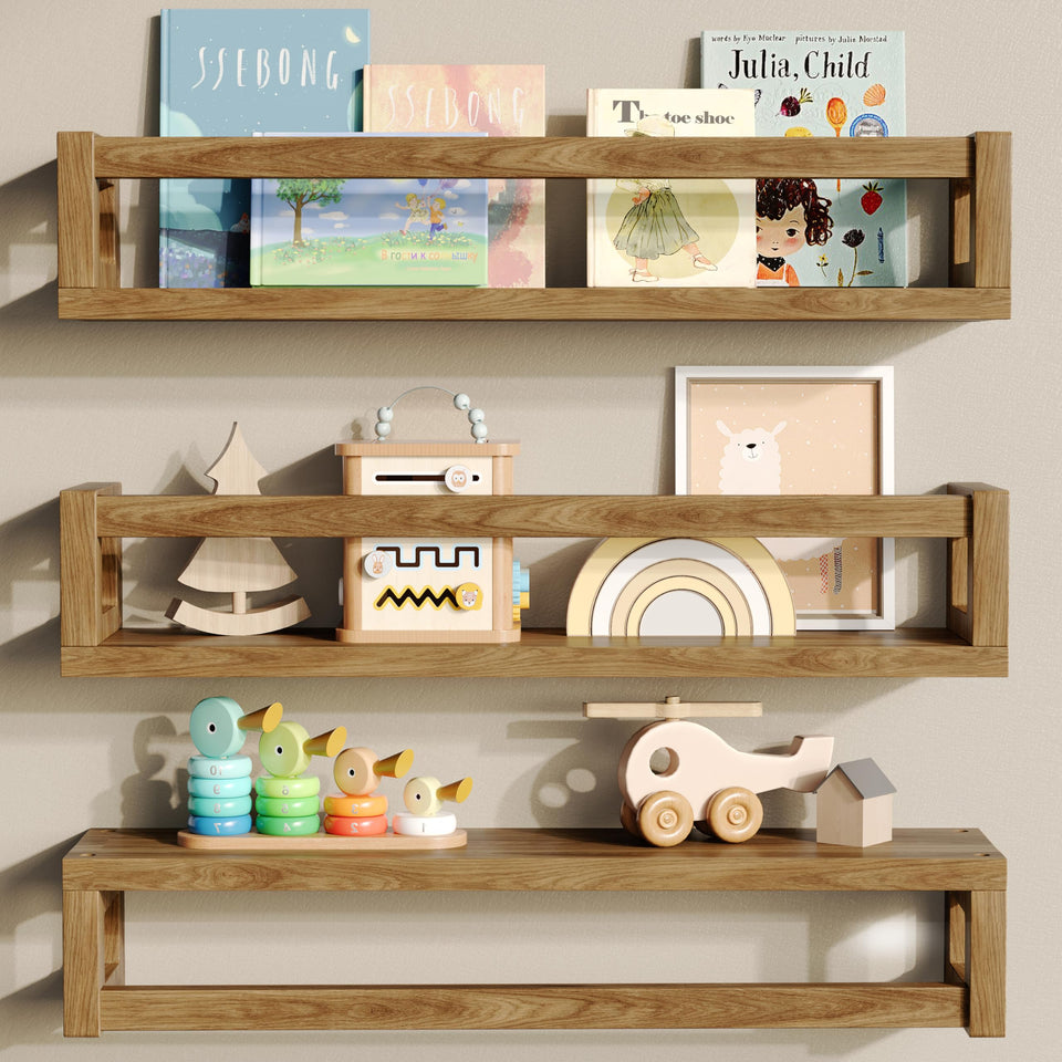 TidyCorner solid wood floating shelf close-up showing thick 0.8 inch panel and wood grain.