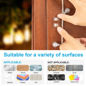 TidyHelper clips compatible with metal, vinyl, glass, and wood surfaces.