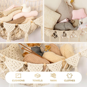TIDYTEDS spacious toy hammock holds many stuffed animals, freeing floor space.