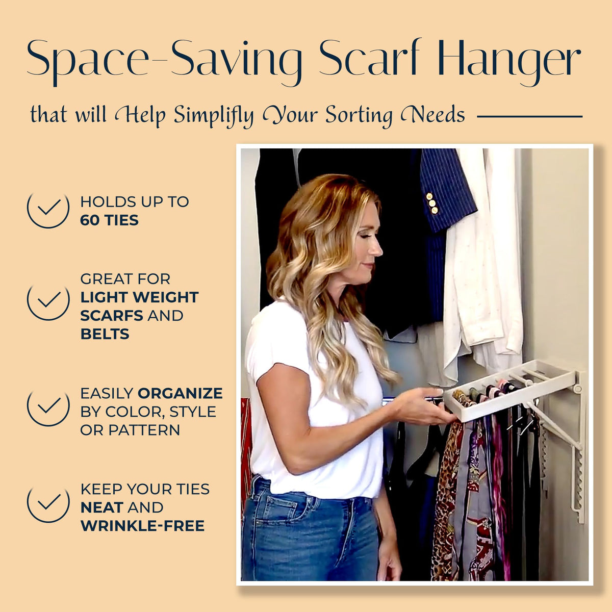 TieMaster five belt hooks section provides extra storage