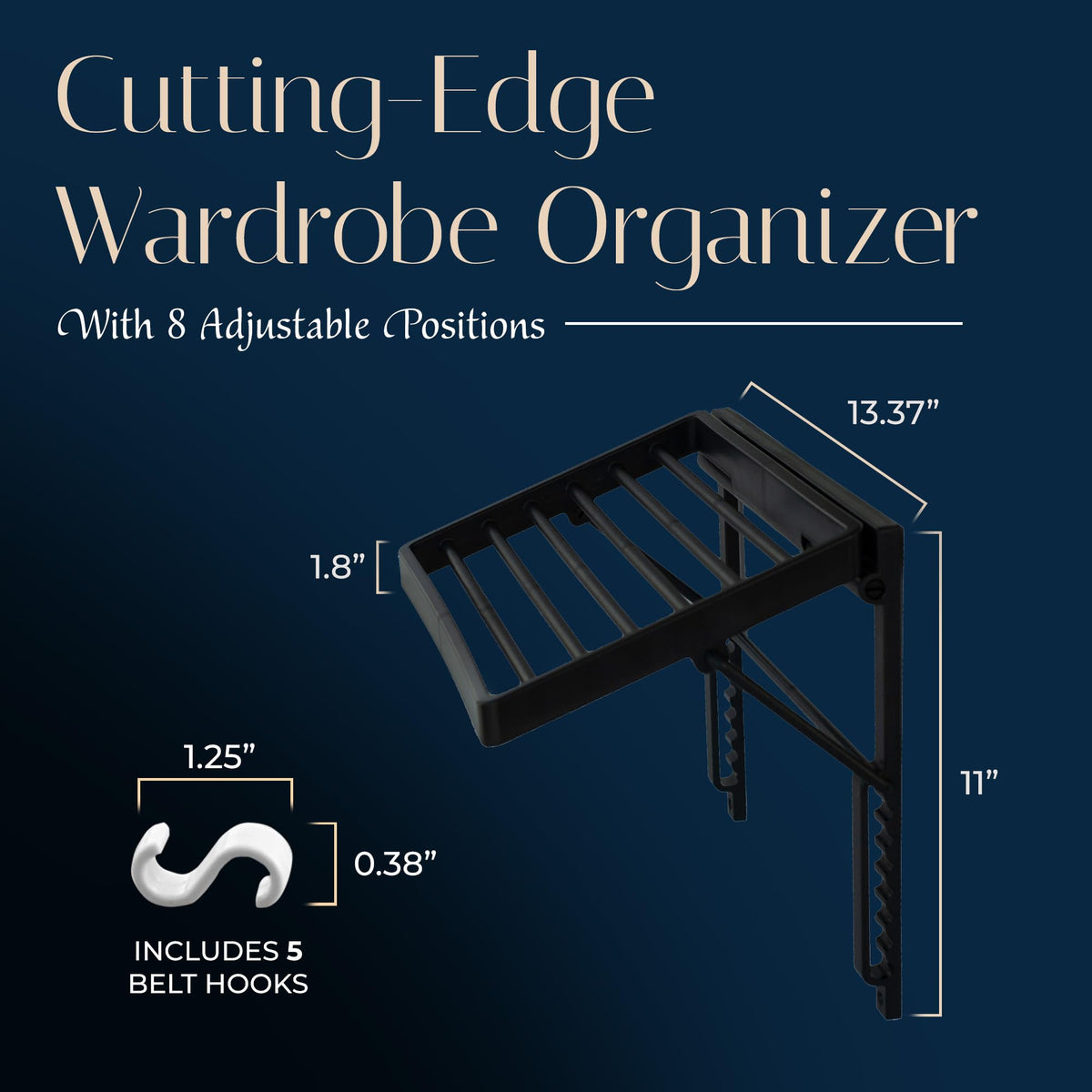 TieMaster five belt hooks help maintain belts in order and visibility